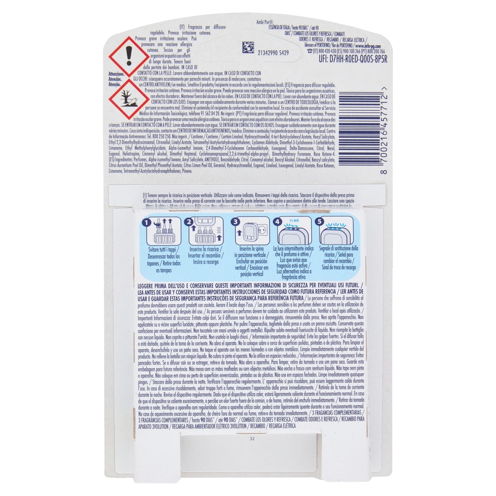 Ambi Pur Profumatore per Ambienti Elettrico Ricarica 3Volution, Fioritura di Portofino 20 ml